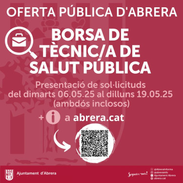 Obrim un procés de selecció per la creació d'una borsa de tècnic/a de salut pública per cobrir necessitats d'ocupació no permanent