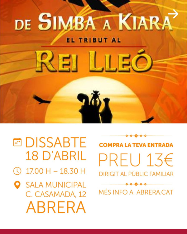 Cicle de Teatre Familiar d'Abrera 2026 - Tribut al Rei Lleó De Simba a Kiara
