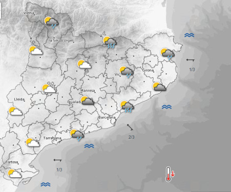Previsió meteorològica a Catalunya pel dimarts 27 d'agost de 2019. Font: Meteocat