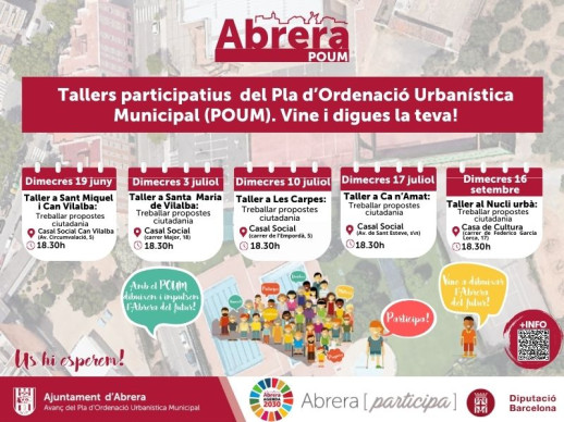 El Casal Social de Can Vilalba acollirà, aquest dimecres 19 de juny, el taller del procés participatiu de l'Avanç del POUM pels barris de Can Vilalba i Sant Miquel. Vine i digues la teva!