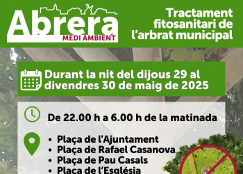 Cuidem les palmeres del nostre municipi amb un nou tractament fitosanitari, que durem a terme la nit del dijous 29 de maig entre les 22.00 h i les 06.00 h