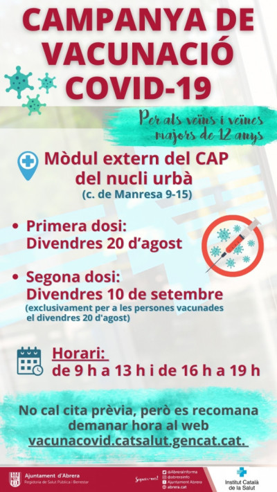 Campanya de vacunació contra la Covid-19 a Abrera el divendres 20 d'agost de 2021