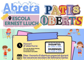 Consulteu els dies i horaris d'especial obertura del pati de l'Escola Ernest LLuch durant les vacances escolars de Semanta Santa de 2025, en el marc de la iniciativa 'Patis Oberts' que impulsem des de l'Ajuntament