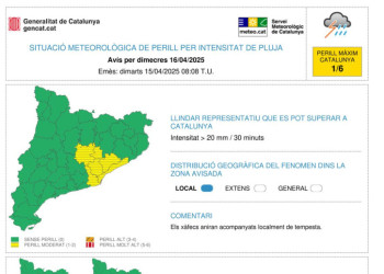 Consells de prevenció davant la previsió de pluges intenses que podrien afectar Abrera, aquest dimecres 16 d'abril de 2025