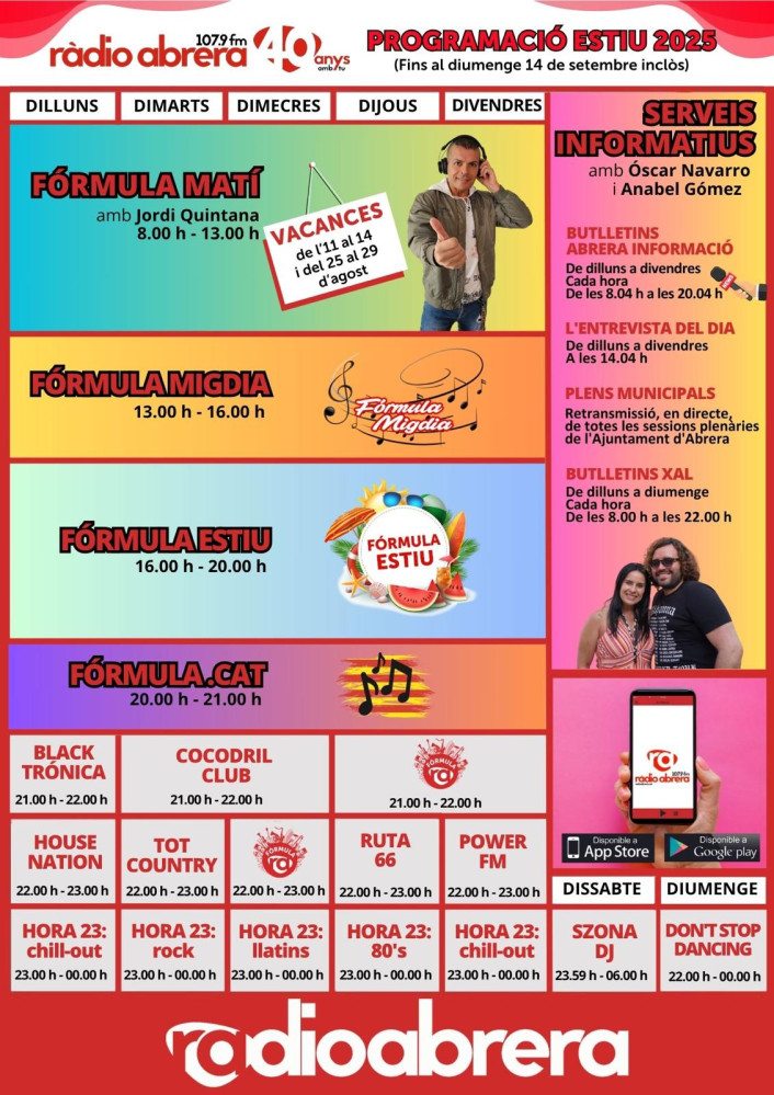 Ràdio Abrera - Graella de programació Estiu 2025