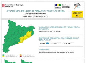 Consells de prevenció davant la previsió de pluges intenses que poden afectar Abrera i la comarca del Baix Llobregat per la tarda-nit de dimarts 23 de setembre