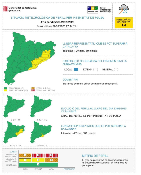 Consells de prevenció davant la previsió de pluges intenses que poden afectar Abrera i la comarca del Baix Llobregat per la tarda-nit de dimarts 23 de setembre