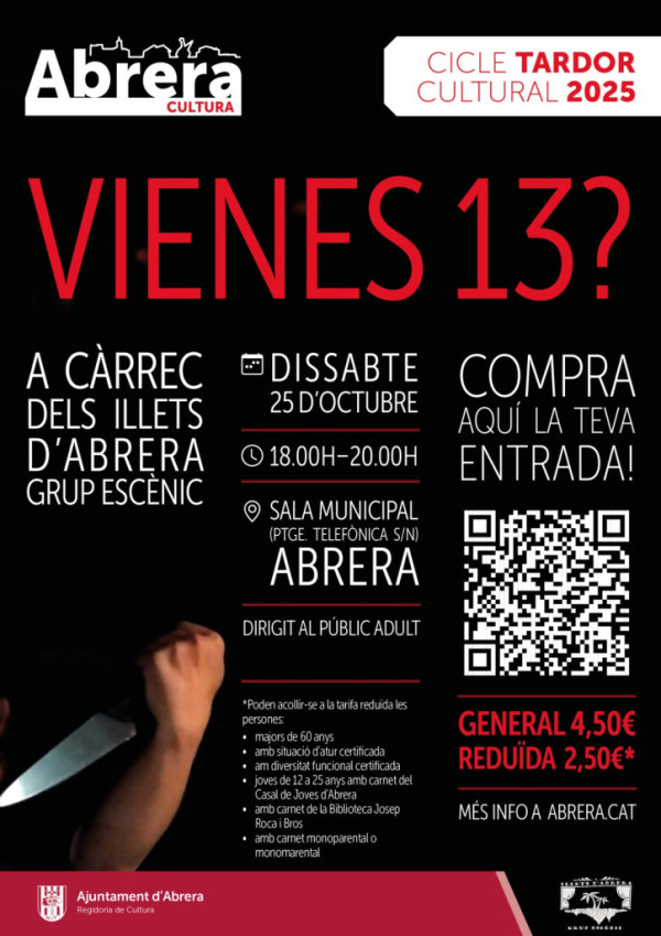 Cartell de Vienes 13? del Grup Escènic Illets d'Abrera del dissabte 25 d'octubre de 2025