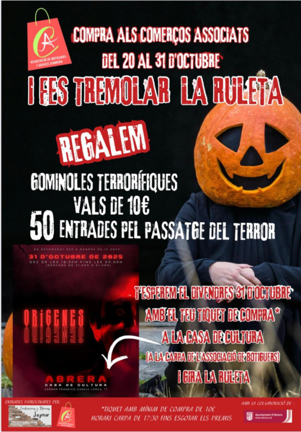 L’Associació de Botiguers i Serveis d’Abrera instal·larà una carpa amb una ruleta per sortejar 50 entrades gratuïtes al túnel, xuxes i 6 vals de 10 euros per comprar als comerços associats