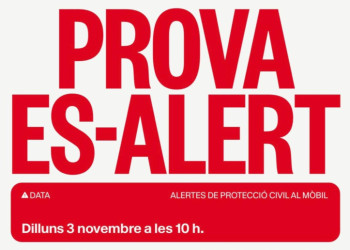 Protecció Civil farà una prova del sistema d'alertes als telèfons mòbils de les comarques de la Demarcació de Barcelona, com el Baix Llobregat, el dilluns 3 de novembre a les 10 h