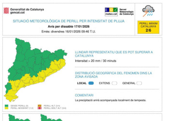 Consells de prevenció davant la previsió de pluges intenses que poden afectar Abrera i la comarca del Baix Llobregat aquest dissabte 17 gener durant tot el dia