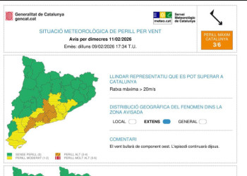 Avís per fort vent per dimecres 11/02/26