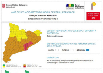 Avís de calor pel dimecres 15 de juliol de 2026