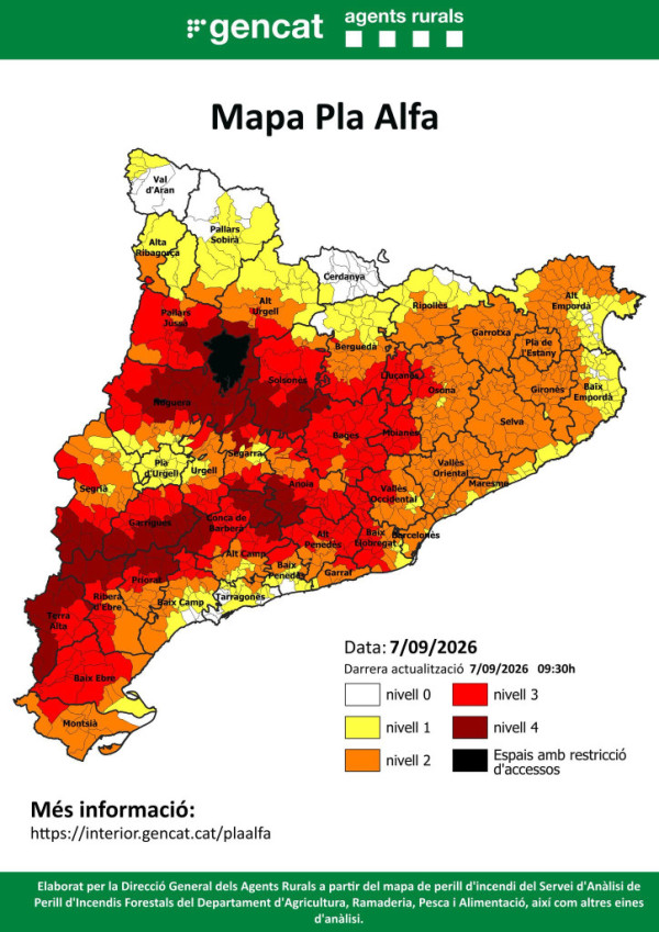 Mapa Pla Alfa davant l'elevat risc d'incendi - 07.09.26