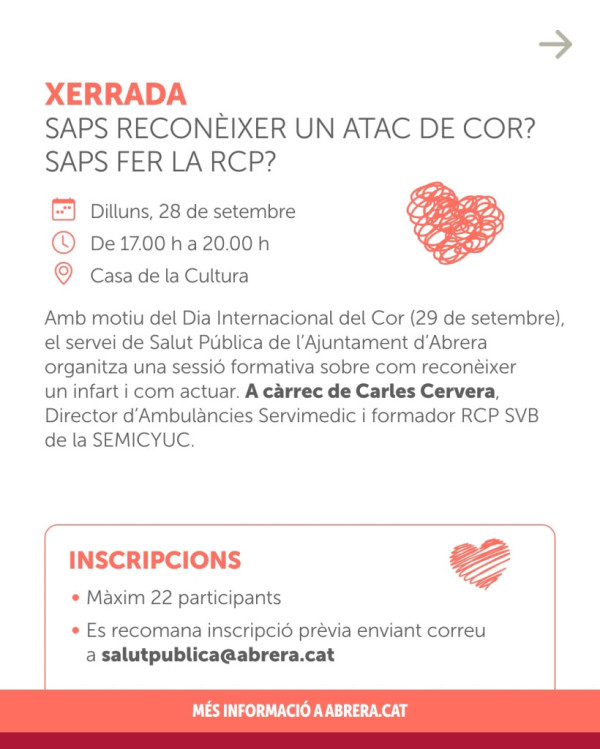 Abrera commemora el Dia Mundial del Cor amb una xerrada sobre la prevenció de l’infart i la reanimació cardiopulmonar
