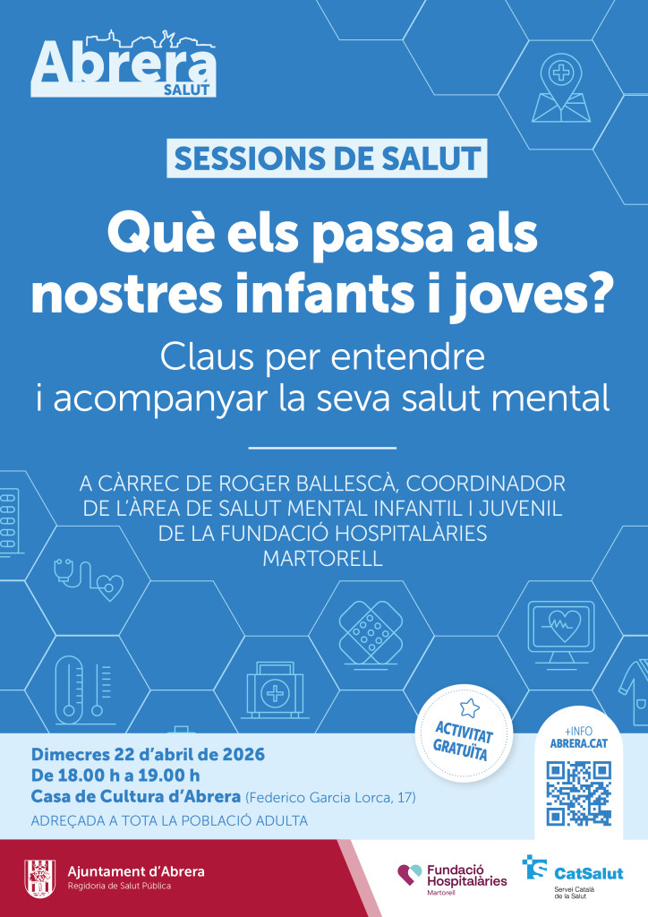 Continuem amb les xerrades del cicle de sessions de salut comunitària a Abrera obert a tota la ciutadania. Us hi esperem!