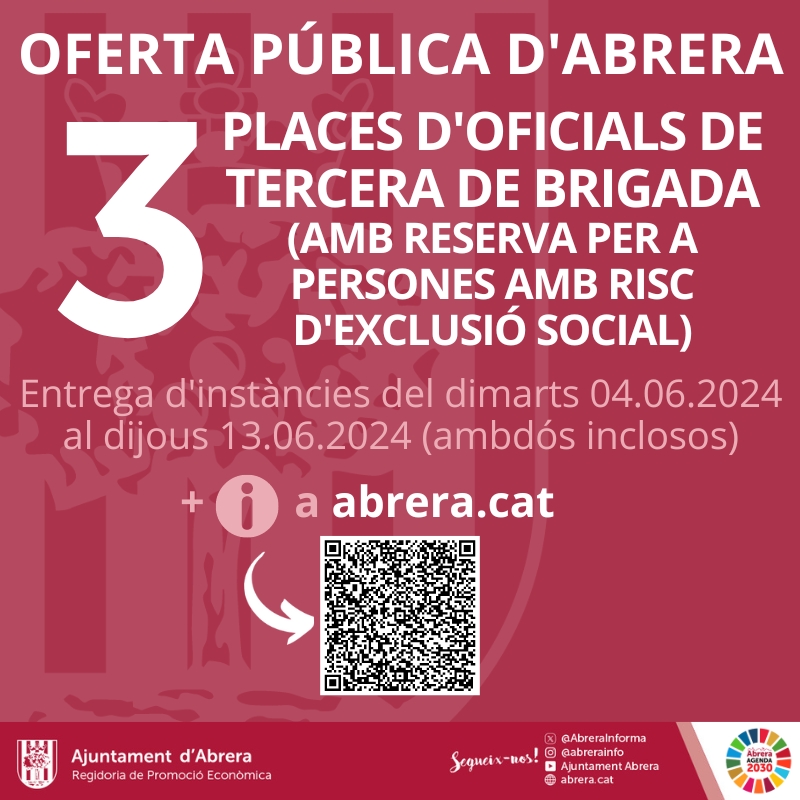 Obrim un procés de selecció per a cobrir tres places d'oficials de tercera de brigada de via pública, dins el marc del pla d’ocupació local 2024